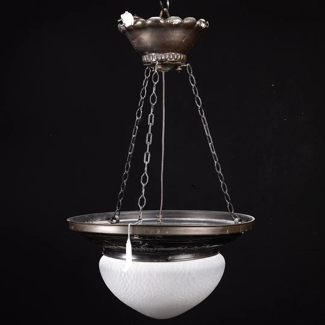 TAKLAMPA, koppar & glas, jugend, 1900-talets början. — Ceiling lights — Handelslagret Auktionsservice