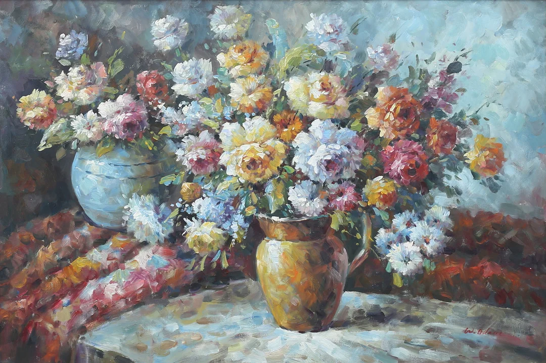 WALTER ADAMS. Blomsterstilleben. Olja på duk, signerad. — Paintings — Auktionshuset Thelin & Johansson