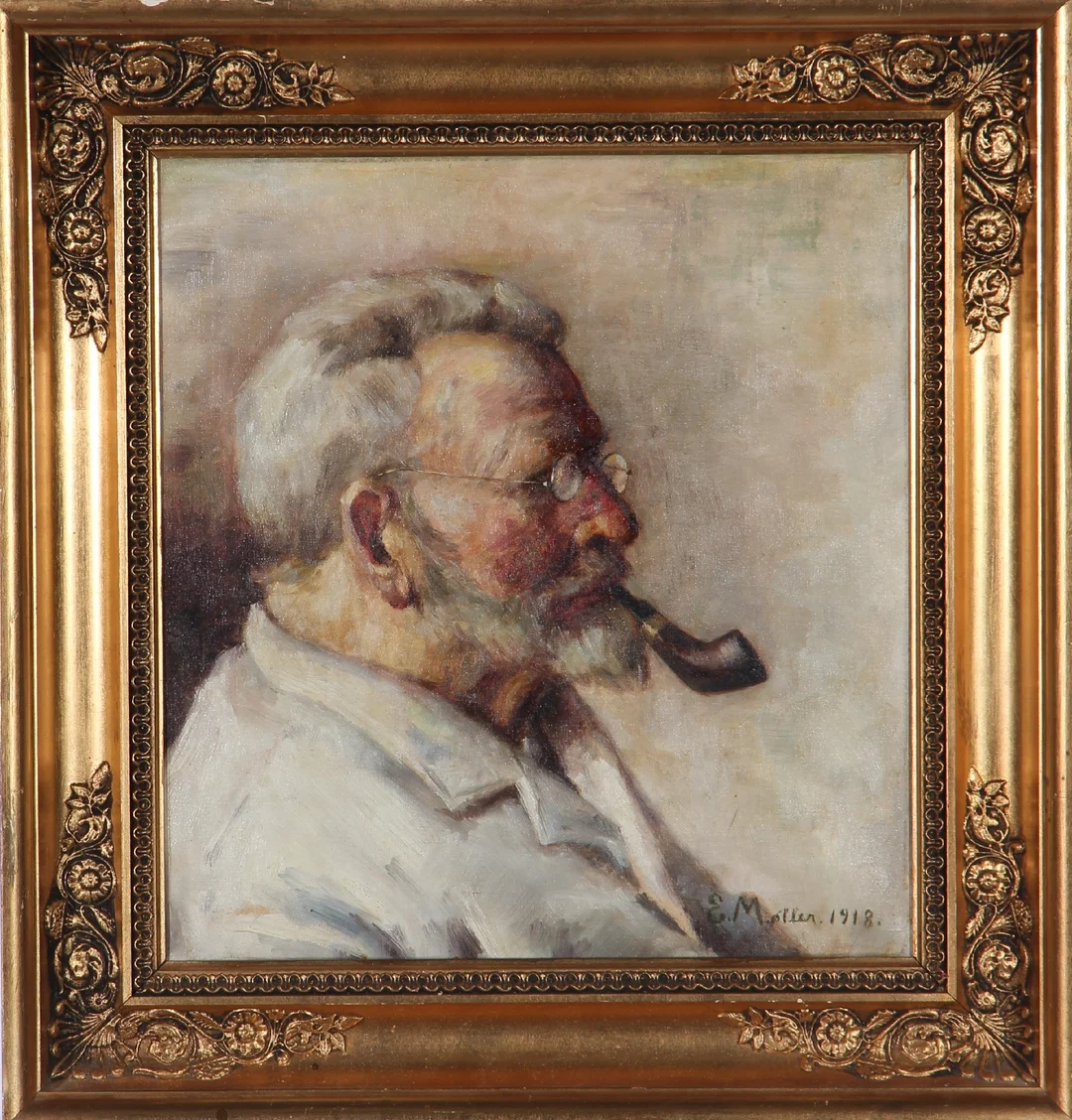 E. Møller. Portrait of a man smoking a pipe — Paintings and sculptures/Older pictorial arts — Lauritz
