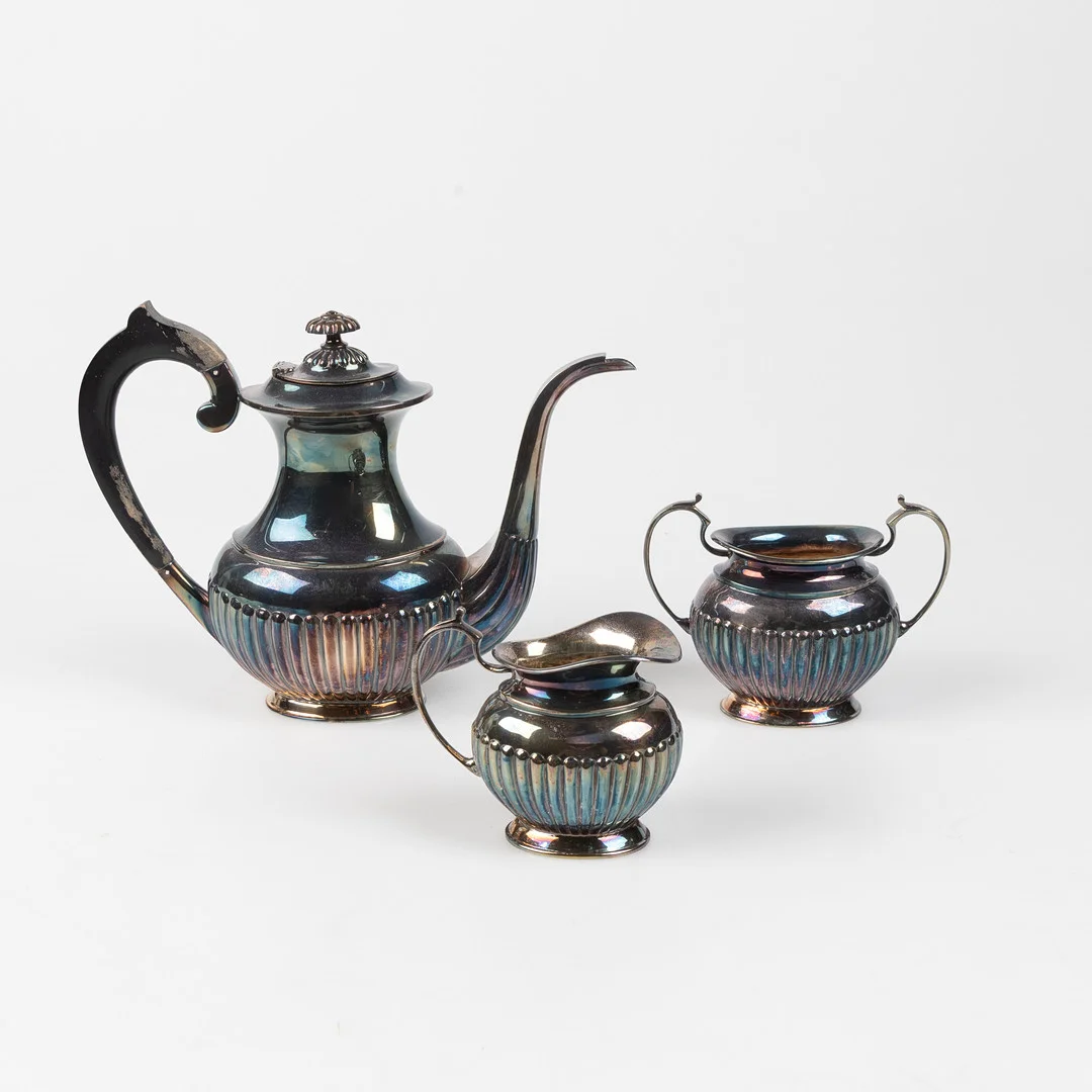 KAFFESERVIS, 3 delar, silver, 835, gustaviansk stil. — Silver — Stockholms Auktionsverk Helsingborg