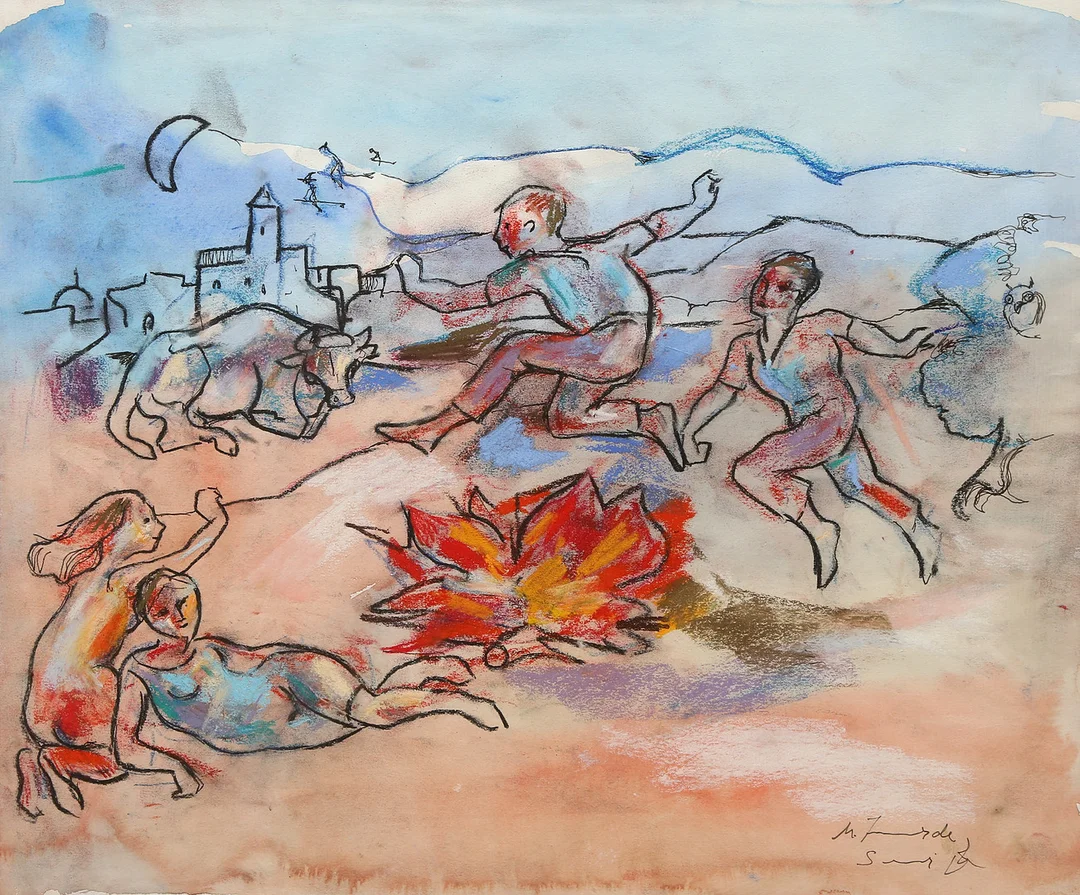 MIGUEL TORNER DE SEMIR. Beach with figures by the bonfire. — Paintings — Balclis