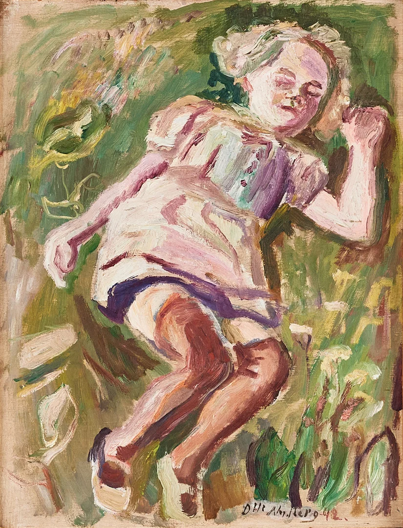 OLLE NORDBERG (1905-1986). (2) Sovande barn, olja på pannå. — Paintings — Stockholms Auktionsverk Magasin 5