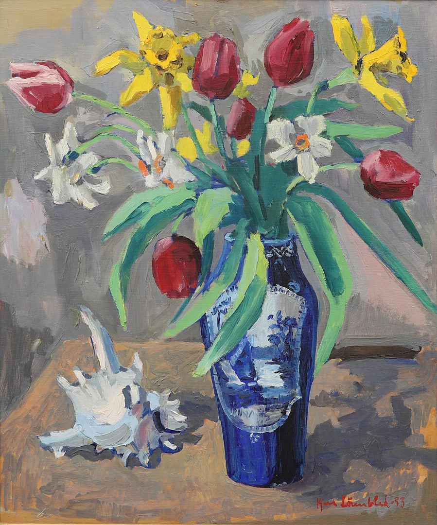 KJELL LÖNNBLAD. BLOMSTERSTILLEBEN, signerad och daterad -53. — Paintings — Crafoord Auktioner Malmö