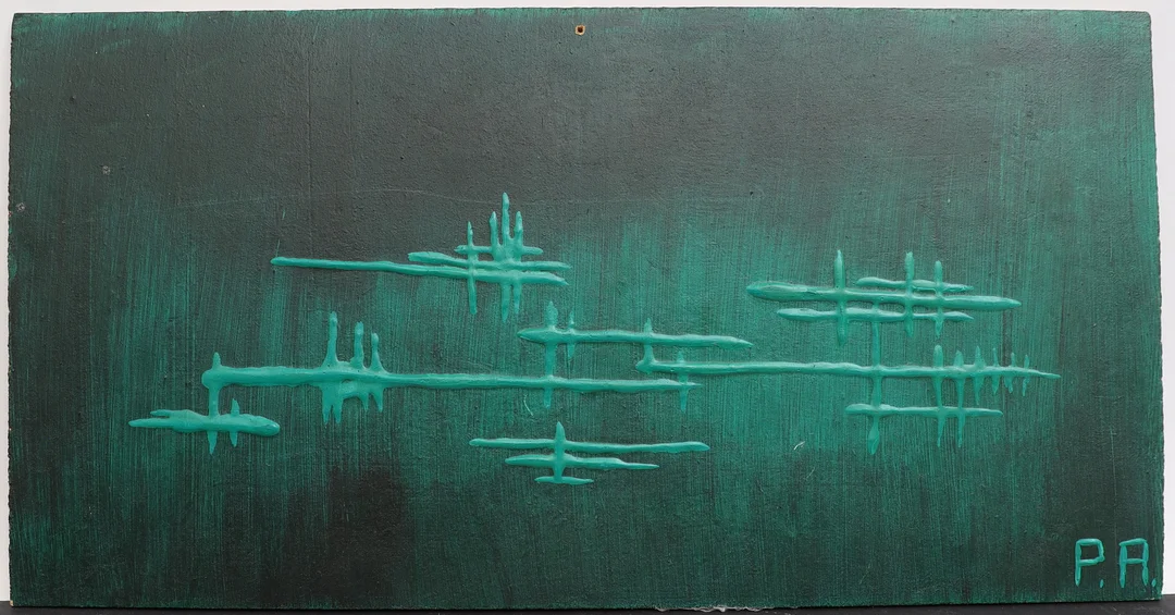 OIDENTIFIERAD KONSTNÄR. Komposition, målning på träskiva, monogramsignerad P.A. — Paintings — Falun Auktionsbyrå