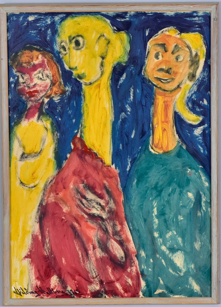 HILDING HULTBERG. oljemålning på pannå, figurkomposition. — Paintings — Halmstads Auktionskammare