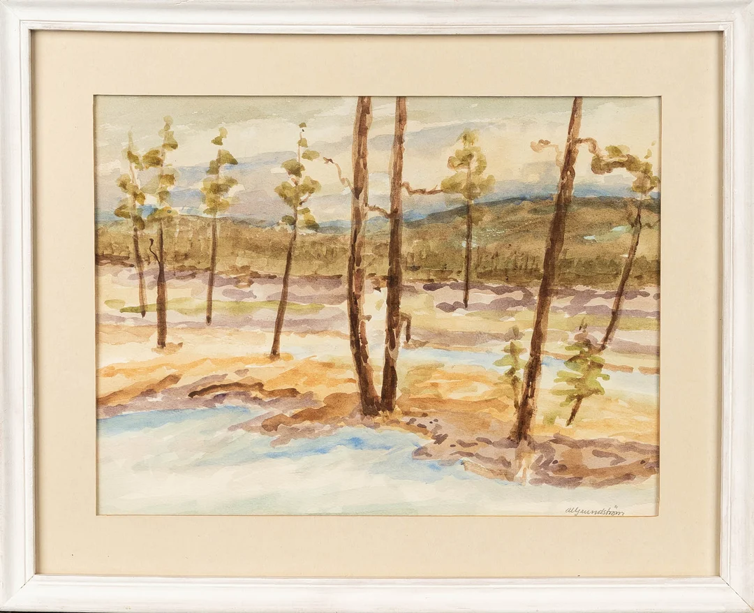 ANNA-LISA GRUNDSTRÖM. Akvarell "Myren på Kullerbacka", Signerad. — Paintings — Norrlands Auktionsverk