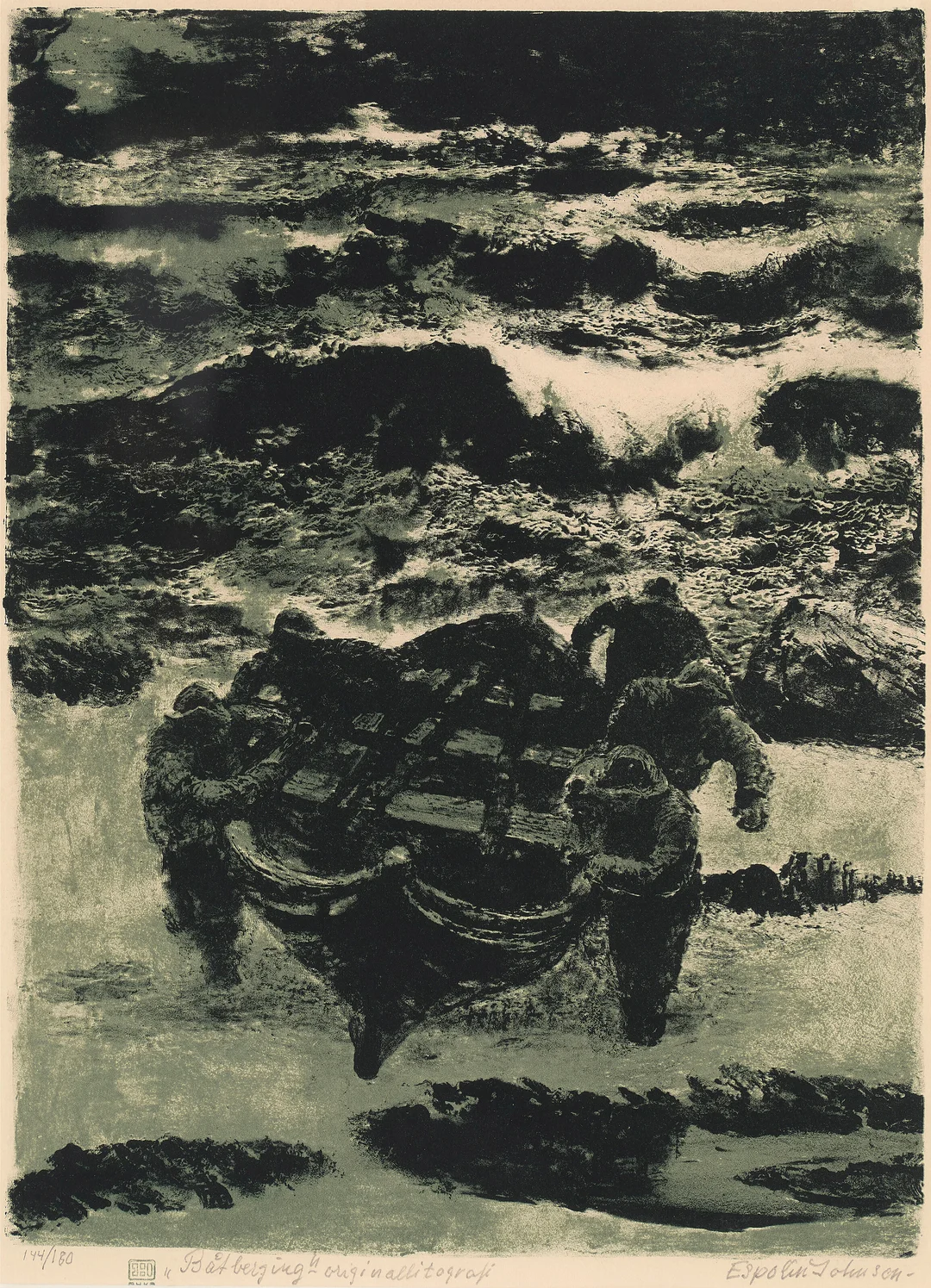 Johnson, Kaare Espolin — "Båtberging" 1978 — Kunst/Grafikk — Blomqvist