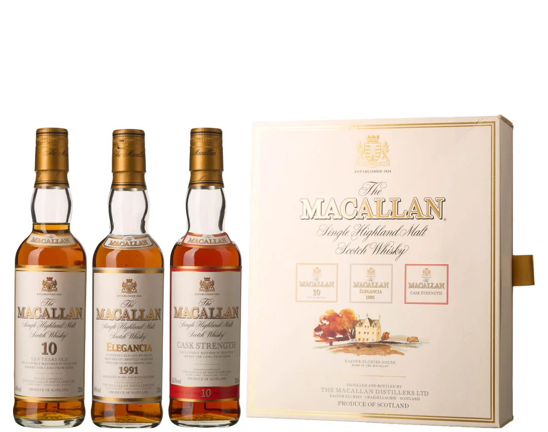 3 x Miks 0,333 l The Macallan Traveller's Choice (10 YO, Elegencia 1991, Cask Strength 10 YO) (OCB) — 3 x Miks 0,333 l The Macallan Traveller's Choice (10 YO, Elegencia 1991, Cask Strength 10 YO) (OCB) — Vin/Brennevin — Blomqvist