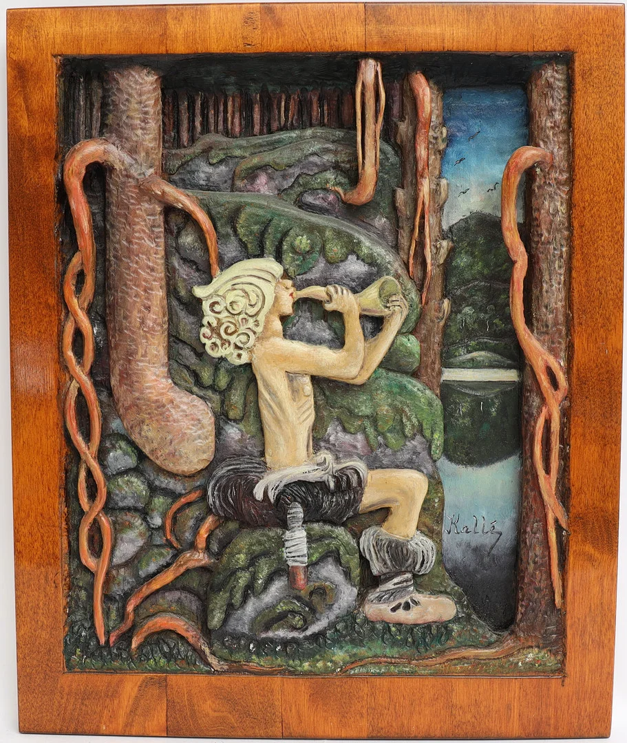 JOHN BAUER. Motiv efter, Träskuren relief, signerad Kalle. — Other — Falun Auktionsbyrå