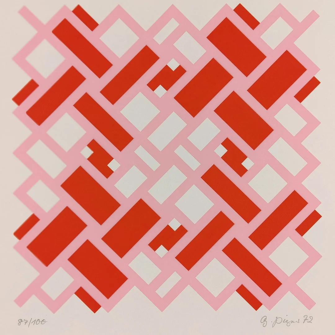 UNBEKANNTE/R KÜNSTLER/IN. Geometrische Komposition in Rot und Rosa, 1972. — Engravings & Prints — Auktionshaus Blank