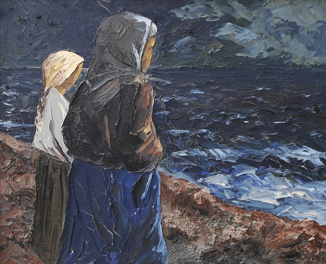 BORIS NINEMAE. olja på duk, ”Det var för länge sedan dom gav sig iväg..” signerad. — Paintings — Gomér & Andersson Linköping