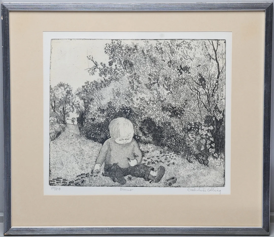EVA HOLMÉR EDLING. etsning, " BRUNO", signerad numrerad 34 /50. — Engravings & Prints — Gomér & Andersson Jönköping