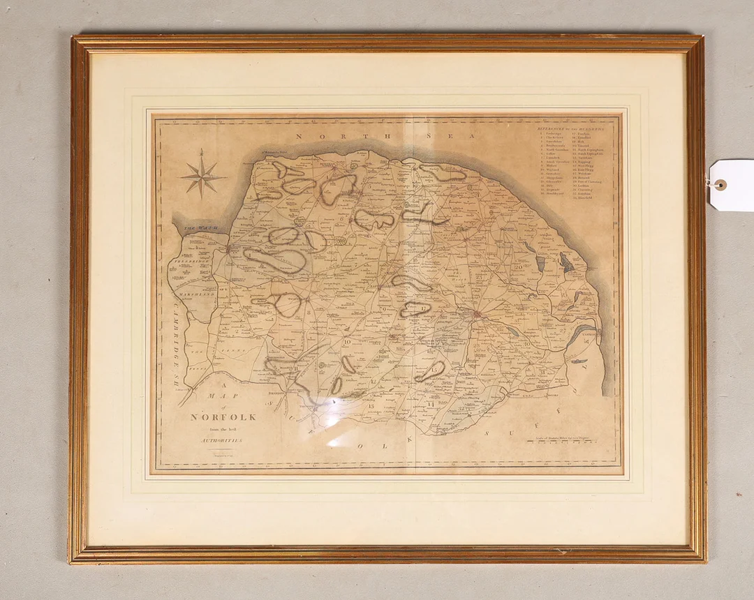 J.CARY, A 19TH CENTURY COLOURED MAP OF NORFOLK. — Maps — Bishop & Miller