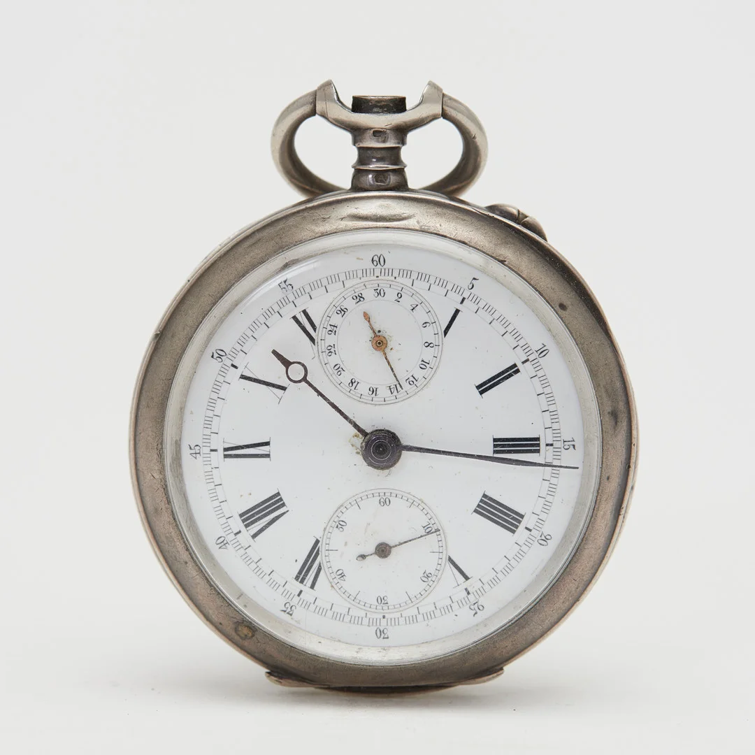 LÉPINE. Mechanische Taschenuhr, Chronograph mit Stoppfunktion, 800er Silber, um 1890, Schweiz. — Pocket & Stop Watches — Stockholms Auktionsverk Köln