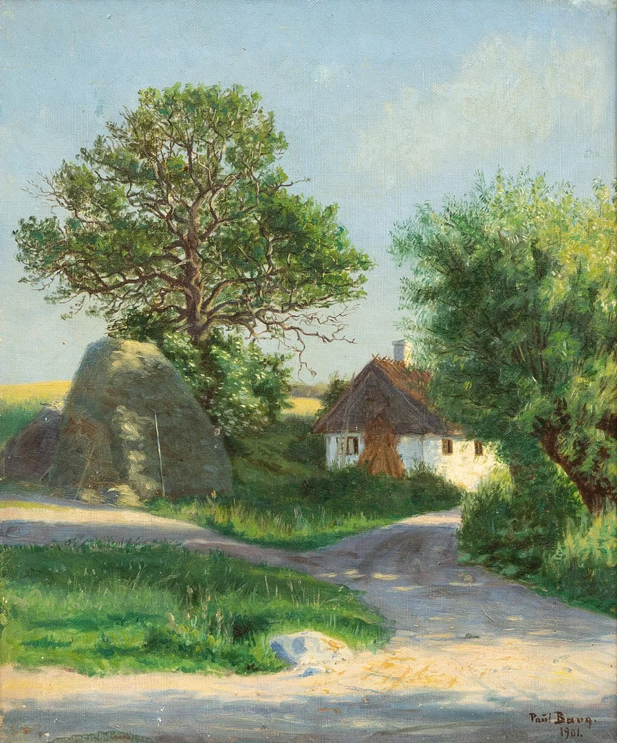 POUL BANG, (DANMARK 1869-1930). Gård i sommarlandskap, olja på duk, signerad och daterad 1904. — Paintings — Garpenhus Auktioner