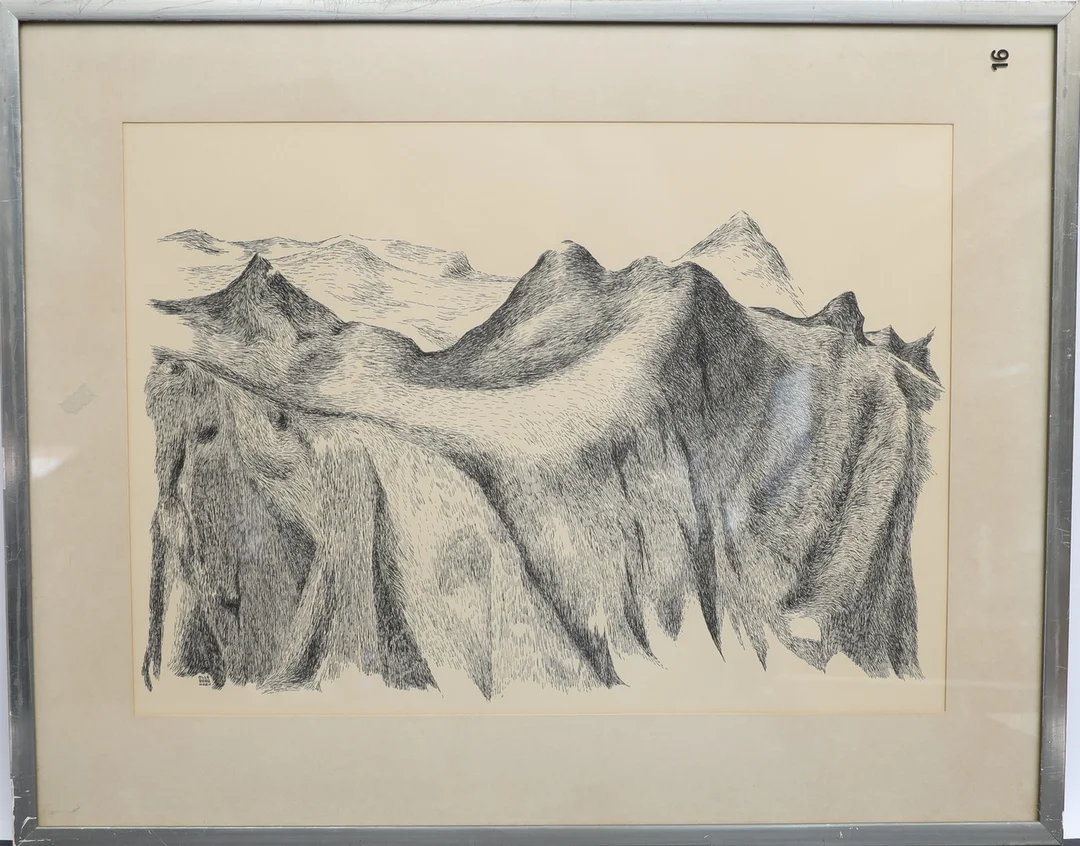 OLLE BERGMARK. Teckning, kustberg Turkiet, signerad. — Paintings — Falun Auktionsbyrå