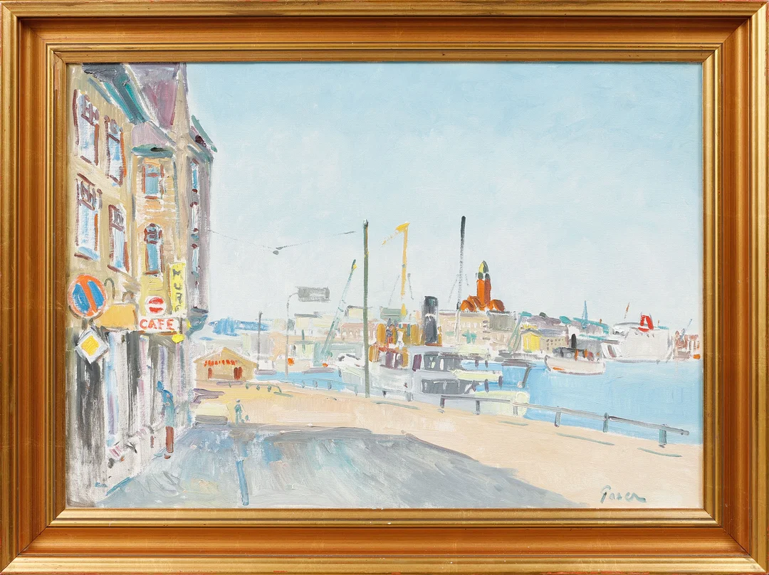 MARTIN POSER. Göteborgs hamn, olja på duk, signerad. — Paintings — Göteborgs Auktionsverk