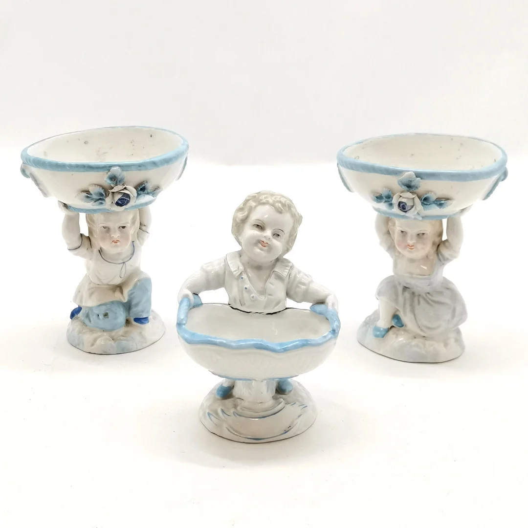 CONTINENTAL GERMAN PORCELAIN SET OF 3 FIGURAL CONDIMENTS. — European — Acreman St Auctioneers & Valuers