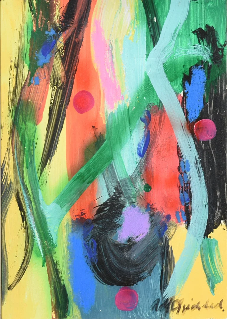 ROLF GJEDSTED. F. 1947. Abstrakt komposition, akryl på pap, signeret. — Paintings — Sørensen Auktioner