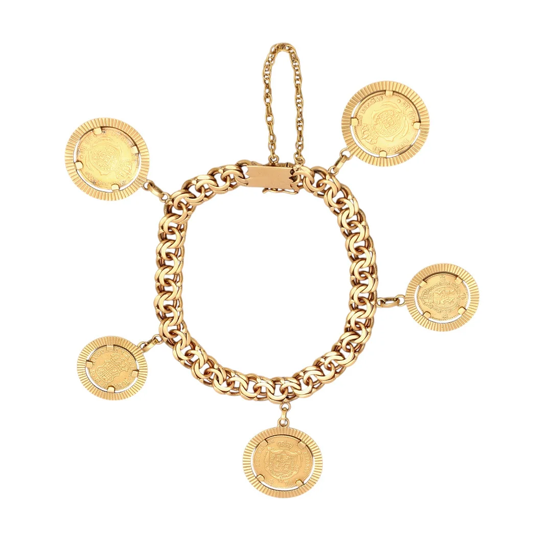 Pulsera en oro con 5 monedas españolas colgantes. — Bracelets — Balclis