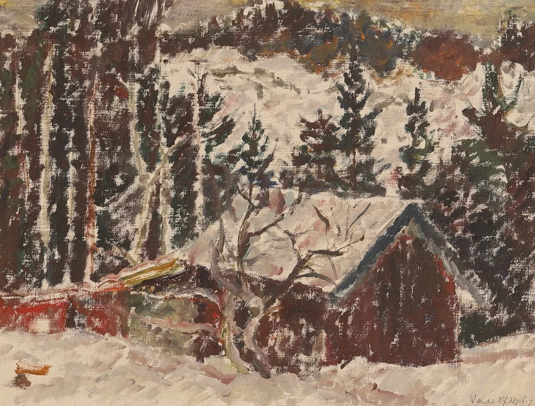 OIDENTIFIERAD KONSTNÄR, olja på pannå, signerad Verde 1948. — Paintings — RA Auktionsverket Norrköping
