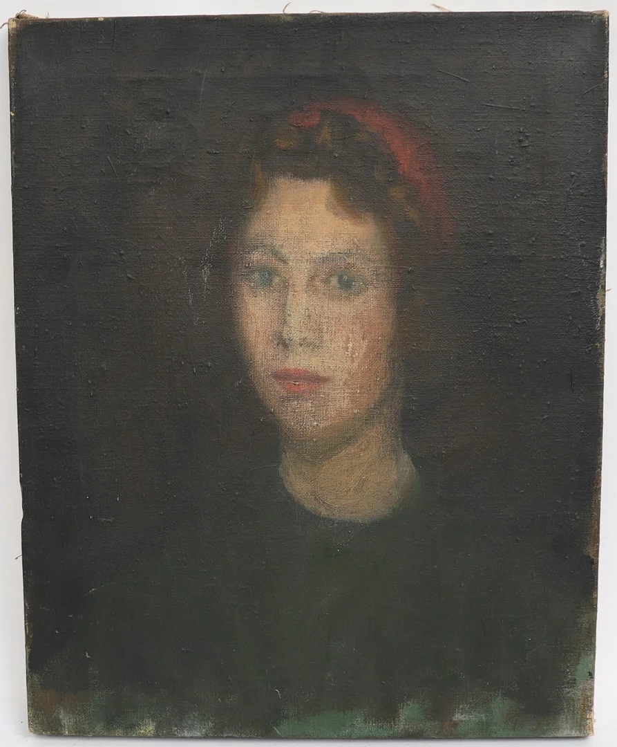 OKÄND KONSTNÄR. Motiv med kvinna, 1900-talets första hälft, oljemålning på duk. Osignerad. — Paintings — Falun Auktionsbyrå