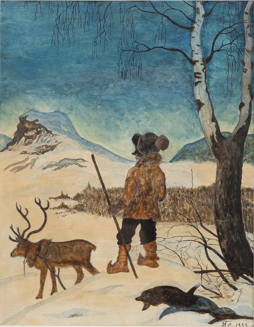 OIDENTIFIERAD KONSTNÄR. Vinterlandskap, akvarell, monogramsignerad T.C samt daterad 1933. — Paintings — Auktionshuset Kolonn