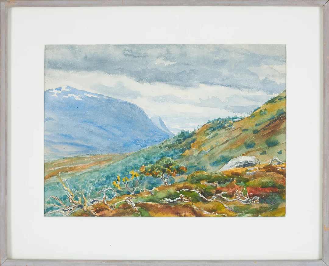 KARL TIRÉN. Fjällandskap, akvarell, osignerad, titel och datering baktill. — Paintings — Stockholms Auktionsverk Sickla