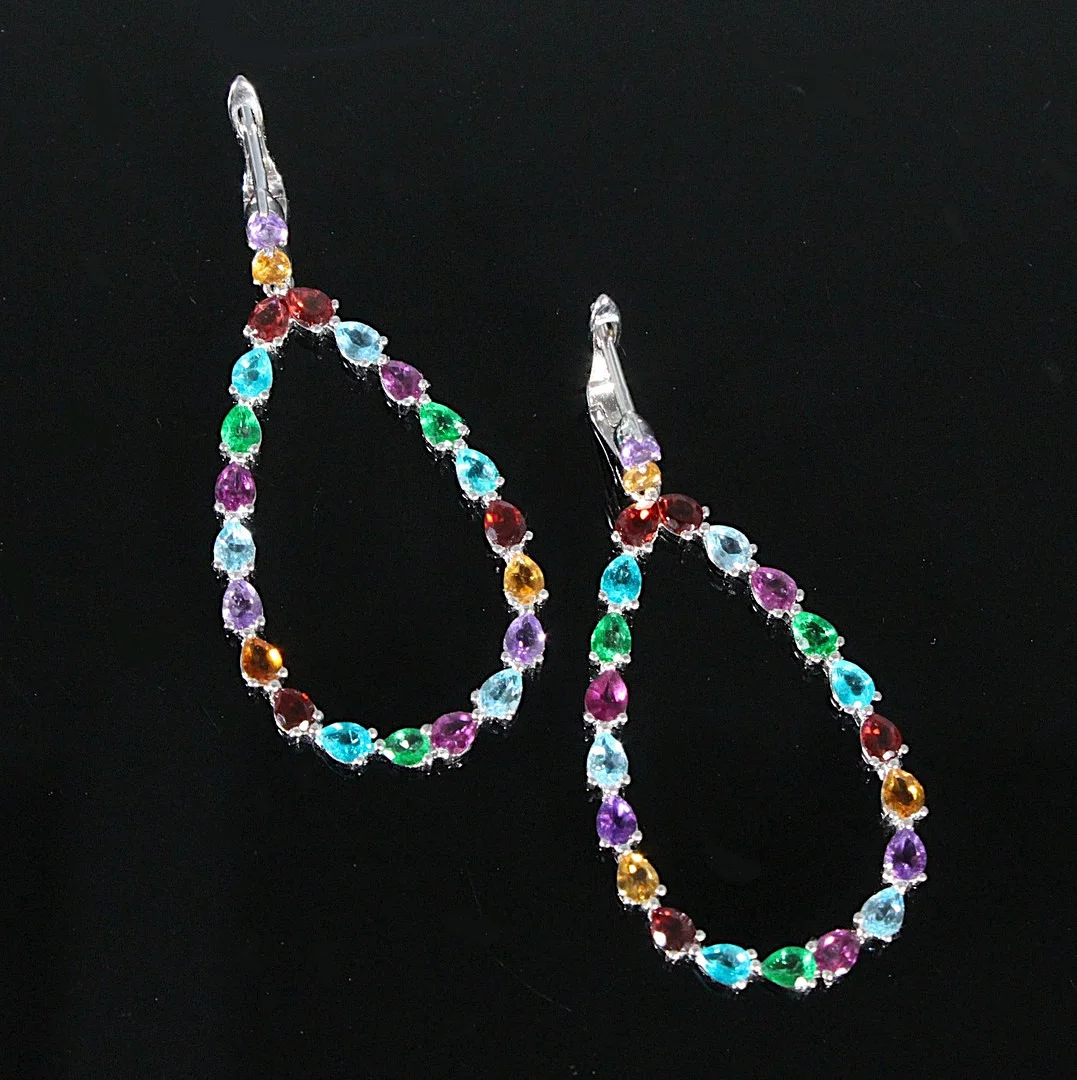 Ohrhänger mit bunten Edelsteinen, 925er Silber. — Earrings — Stockholms Auktionsverk Düsseldorf/Neuss