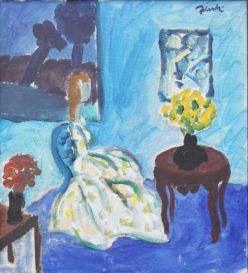 ROLAND K NILSSON. (Född 1942 Malmö) Interiör i blått, olja på duk, signerad. — Paintings — Auktionshuset Thelin & Johansson