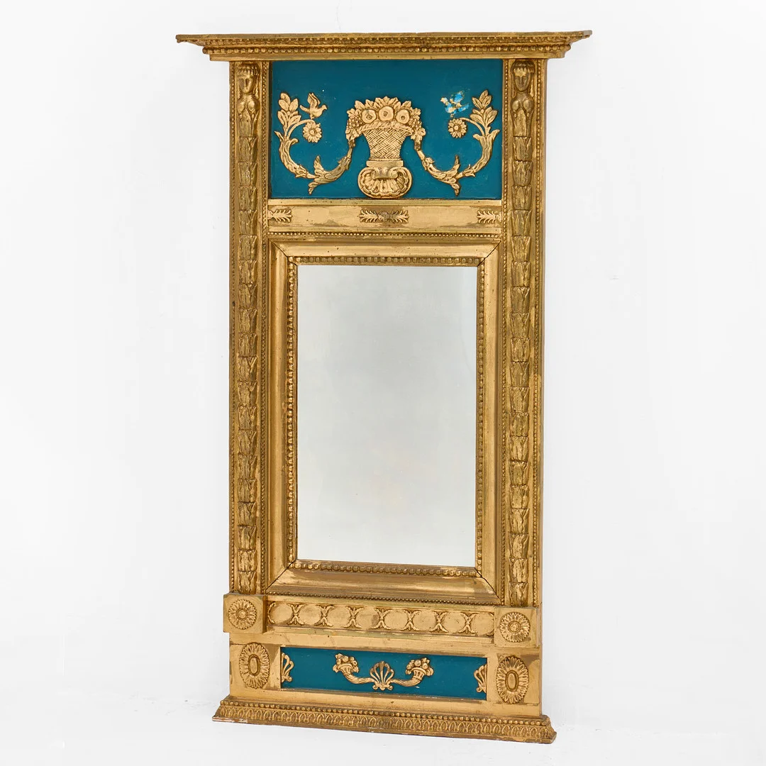 SPEGEL, sengustaviansk / empire, tidigt 1800-tal, ymnig dekor i pastellage, bronserad och bemålad. — Mirrors — Crafoord Auktioner Stockholm