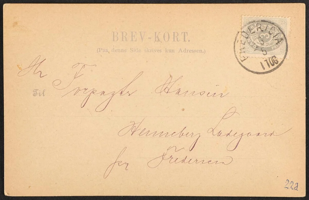 1875. 3 øre, 7.print. Single on local printed matter card in Fredericia 26.5.1891 — Stamps, Covers & Postal History/Denmark/2-farvet tk.14 — Bruun Rasmussen
