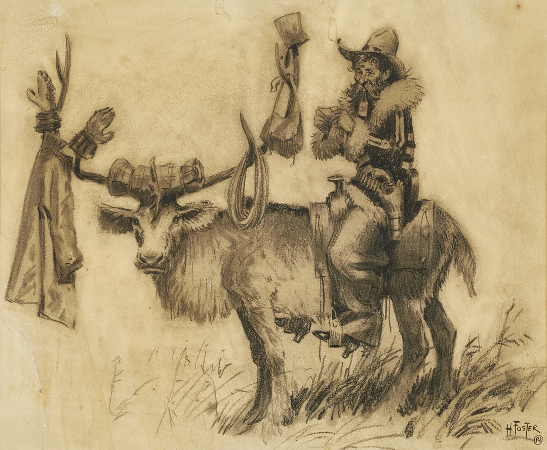 HAROLD "HAL" FOSTER (Kanada/USA, 1892-1982). Cowboy och ren, signerad, teckning på papper. — Drawings — Crafoord Auktioner Stockholm