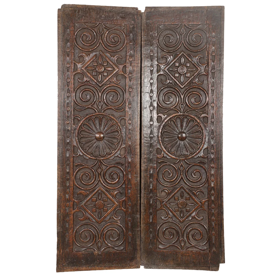 A PAIR OF JAMES I CARVED OAK JEWEL WORK PANELS (2). — Other — Bishop & Miller