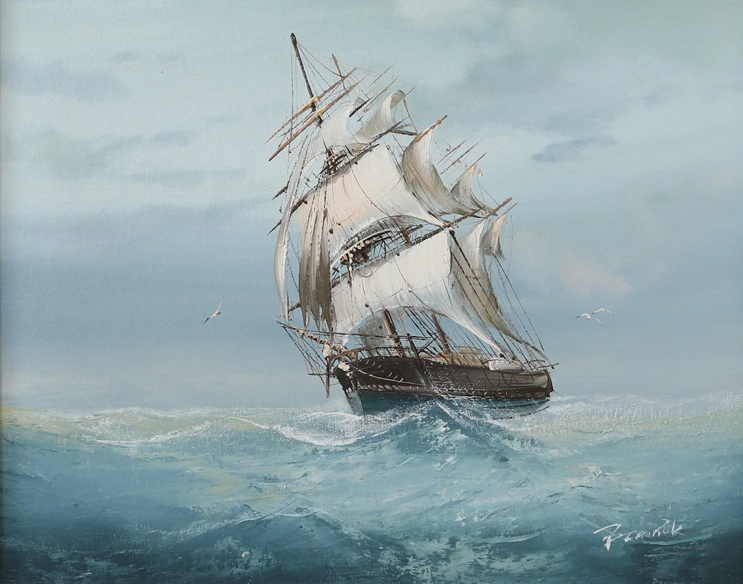 OIDENTIFIERAD KONSTNÄR. Marinmålning, olja på duk, otydligt signerad. — Paintings — Helsingborgs Auktionskammare