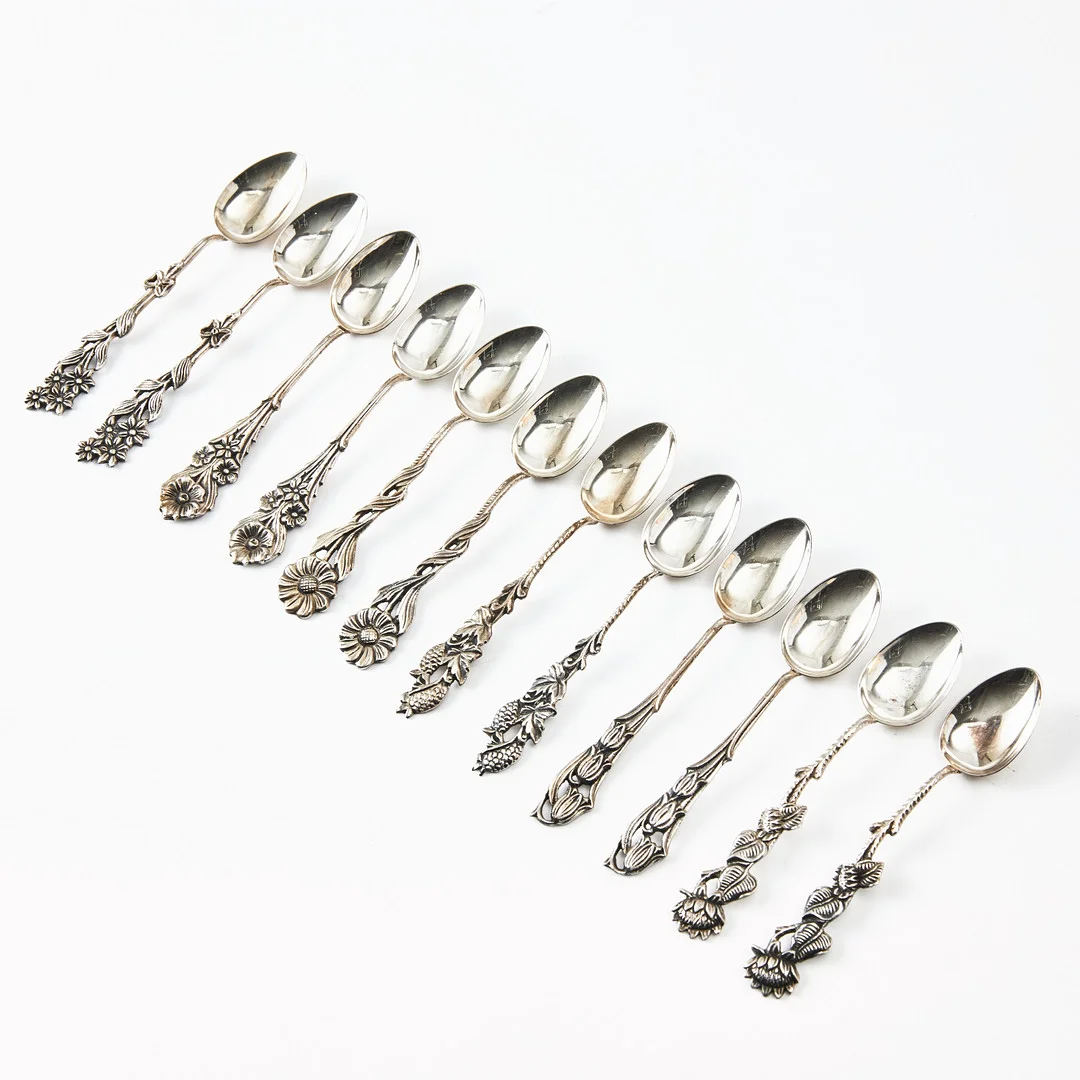 GEWE. Mockaskedar, 12 stycken, silver, Malmö 1952. — Silver — Stockholms Auktionsverk Magasin 5
