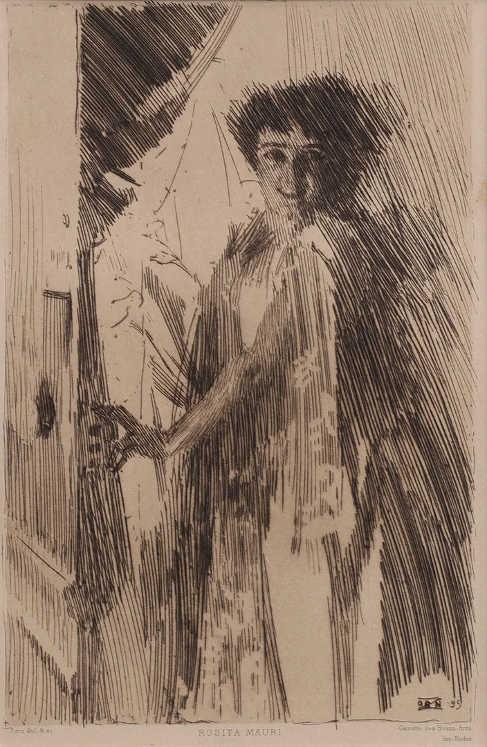 ANDERS ZORN. ETSNING, "ROSITA MAURI", 1889, ÉTAT 4, OSIGNERAD UR GAZETTE DES BEAUX-ARTS 1891. — Engravings & Prints — Crafoord Auktioner Lund