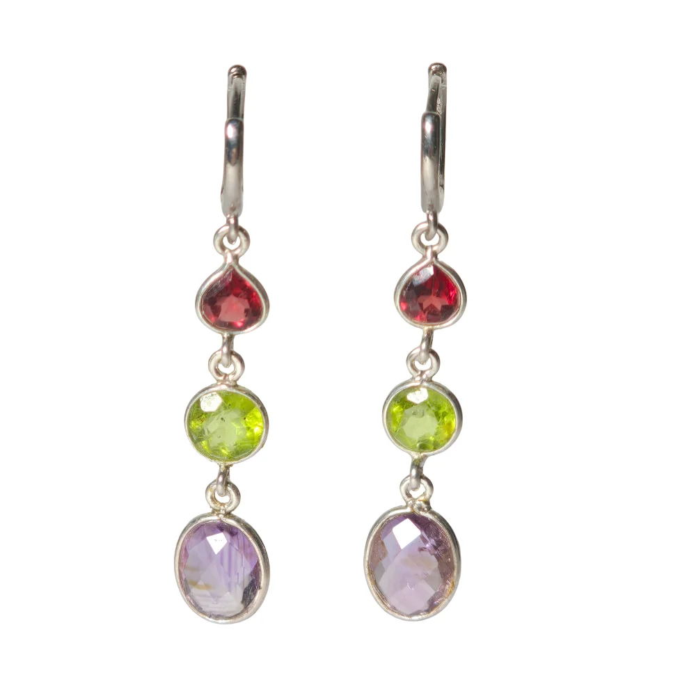 Pendientes en plata con granate, amatista y peridoto. — Earrings — Barcelona Auctions