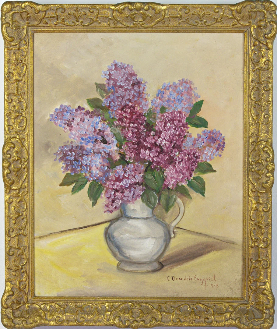 CARIN BRANDEL ENGQVIST. Olja på duk, stilleben med syren, signerad. — Paintings — Höganäs Auktionsverk