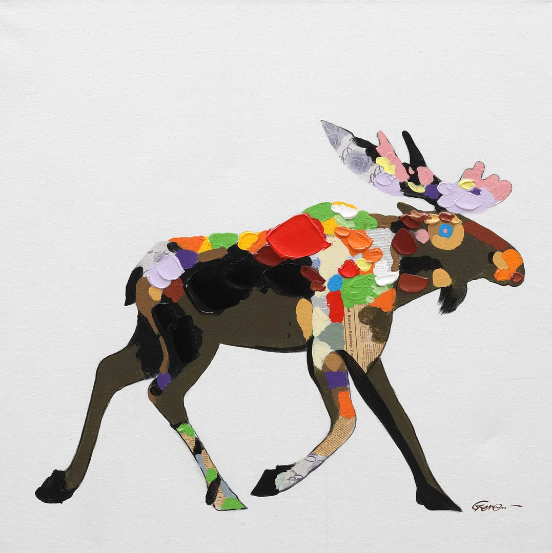 KEVIN EDWARD BLAKE. blandteknik på duk, Älg. — Paintings — Auktionsmagasinet Vänersborg