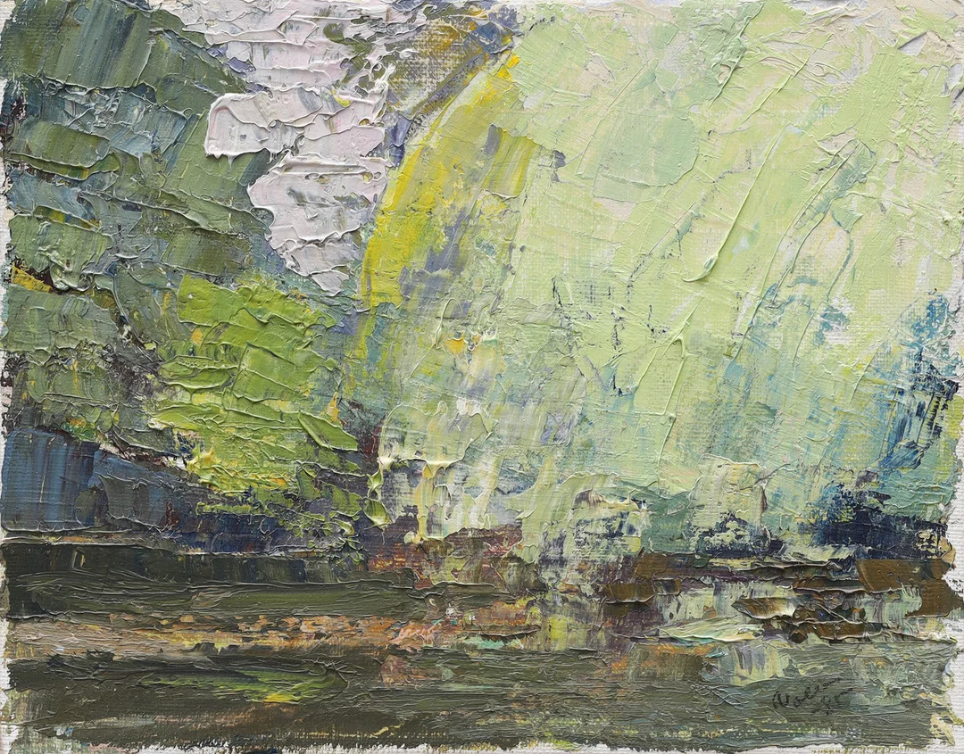 ARNOLD "NOLLE" SVENSSON. olja på duk, "Rofyllt", signerad Nolle, daterad -85. — Paintings — Auktionsmagasinet Vänersborg