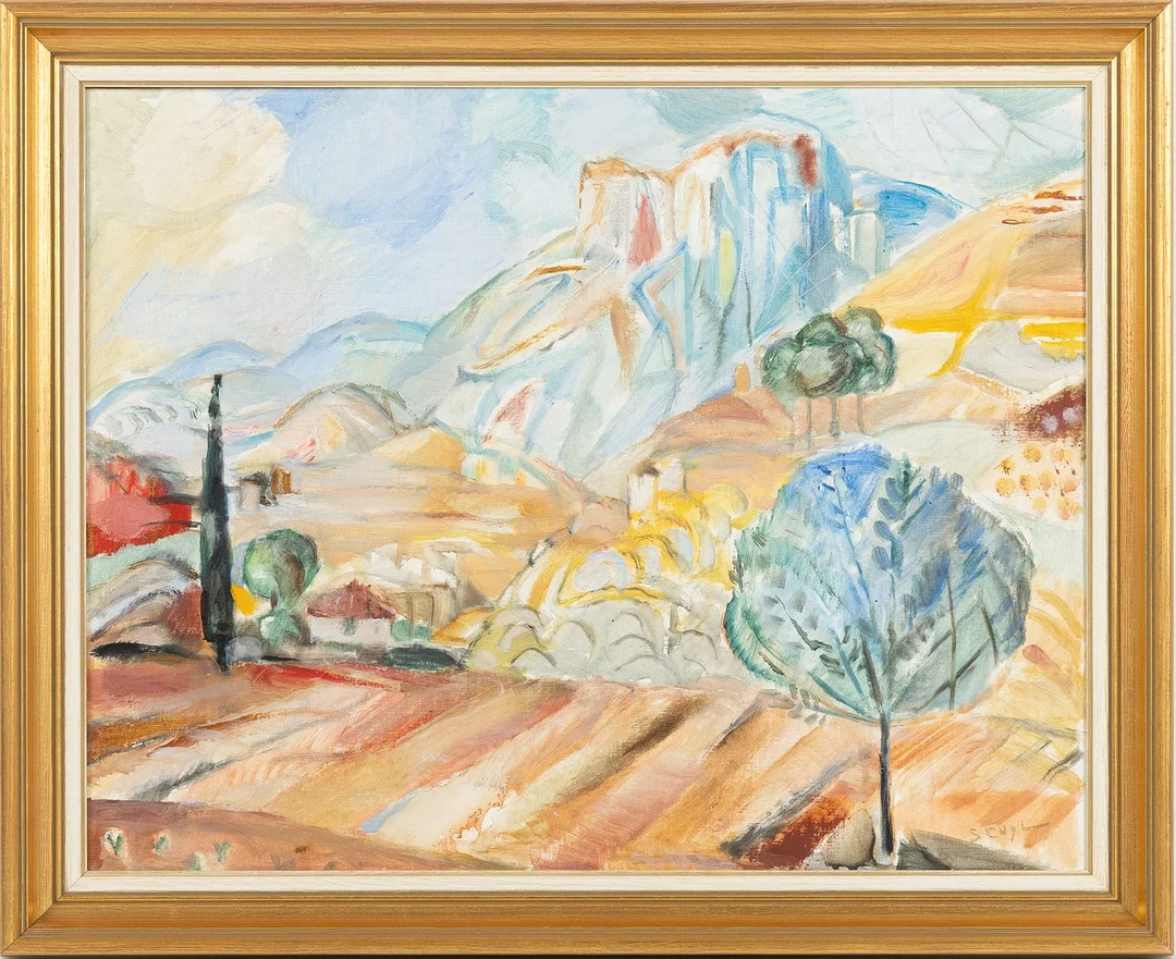 JULES SCHYL. Sydländskt bergslandskap, olja på duk. — Paintings — Stockholms Auktionsverk Helsingborg