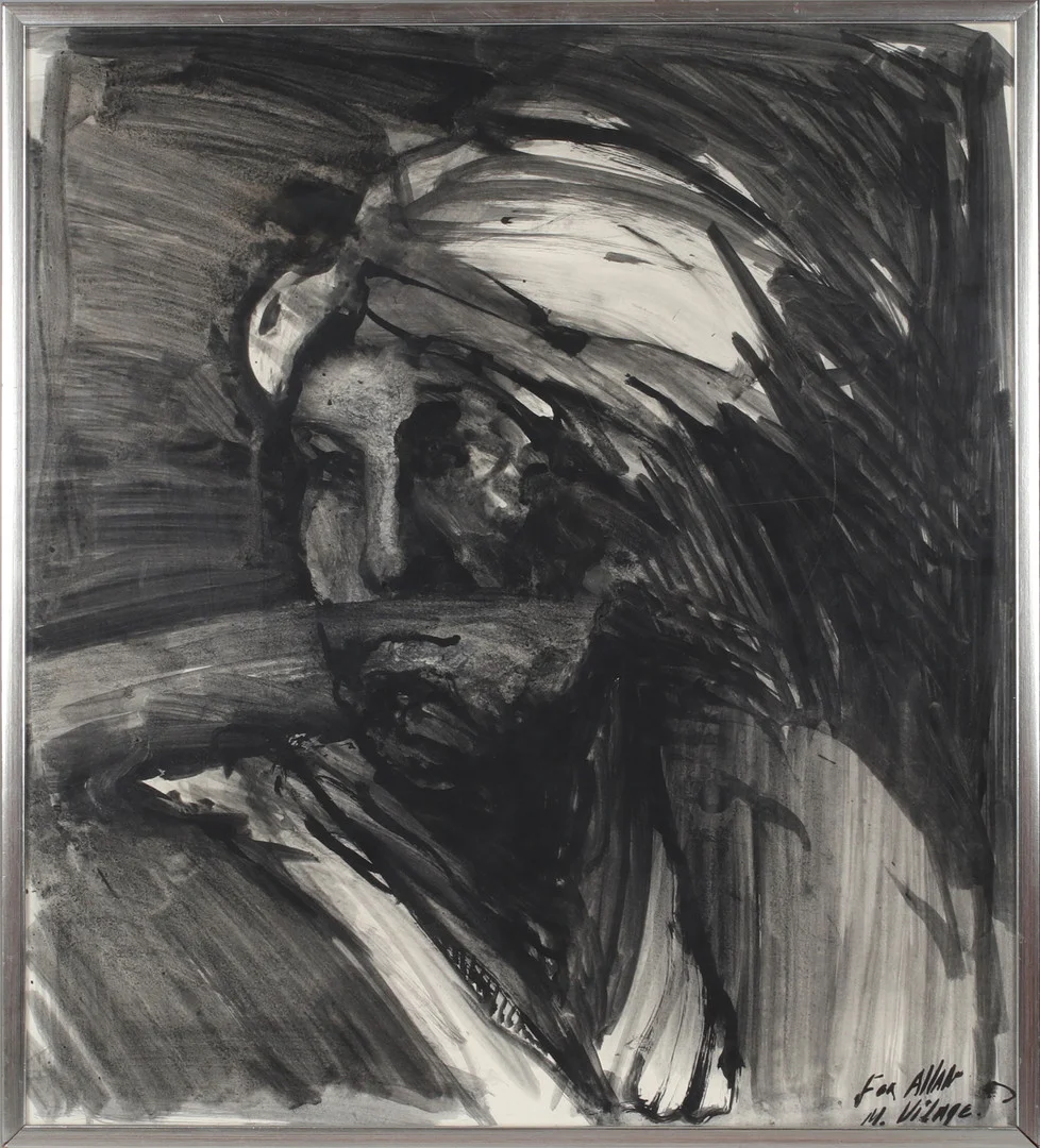 MICHEL VILAGE. Ansikte, tusch, signerad. — Paintings — Stadsauktion Sundsvall