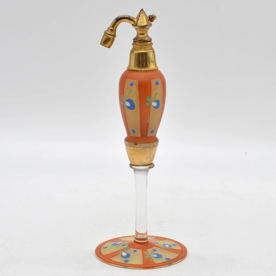 ANTIKER PARFÜMZERSTRÄUBER AUS FRANKREICH, ART DECO, GLAS UND MESSING, EMAILLE- UND GOLDDEKOR, UM 1920. — Art glass — Kunst- und Auktionshaus Kleinhenz