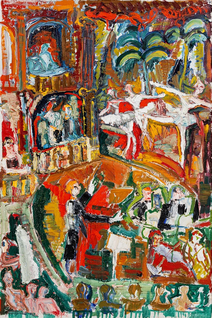 ENRICO SARACCO. "Teatro", olja på duk, signerad, daterad 1967. — Paintings — Auktionshuset Kolonn