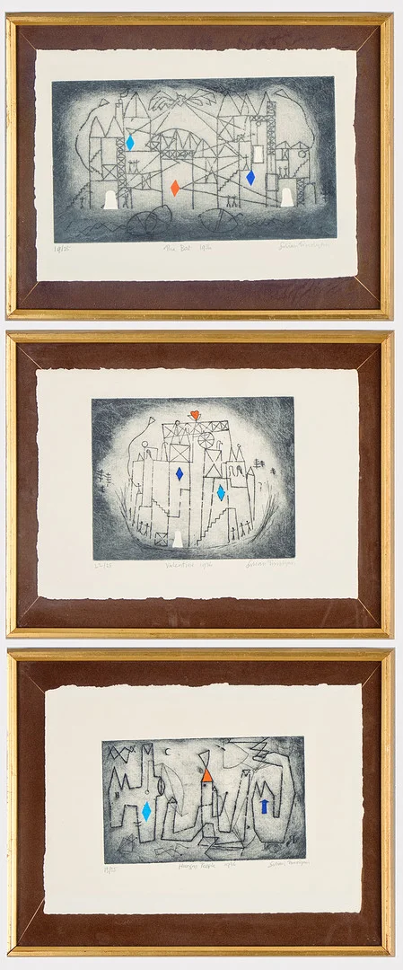 JULIAN TREVELYAN (1910-1988). "The Bat 1936", "Hungry People 1936", "Valentine 1936". — Engravings & Prints — Uppsala Auktionskammare