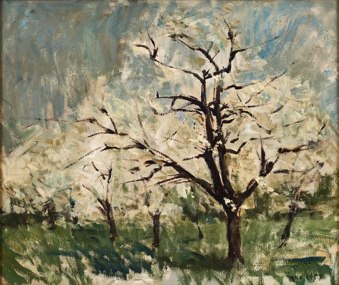 RYNO FRIEBERG. ”Blommande fruktträdgård”. — Paintings — Stockholms Auktionsverk Magasin 5