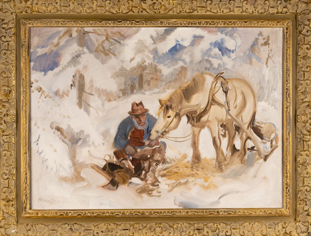 MOSSE STOOPENDAAL. Olja på duk, "kamrater i skogen" signerad, daterad 1933. — Paintings — Norrlands Auktionsverk
