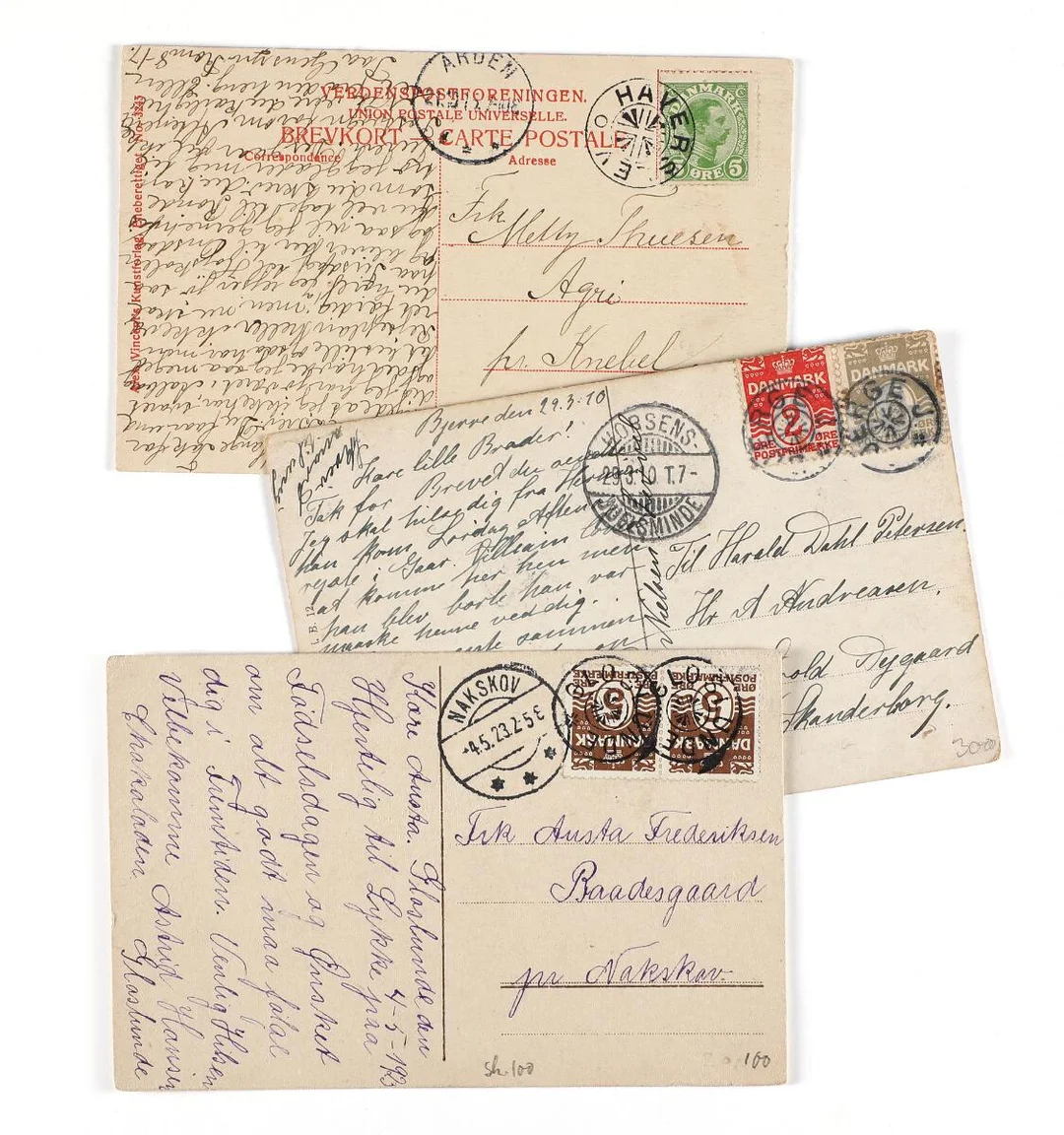 GLOSLUNDE, BJERGE J, HAVERSLEV. 3 fine postcards with beautiful cancellations — Stamps, Covers & Postal History/Denmark/Stempler — Bruun Rasmussen