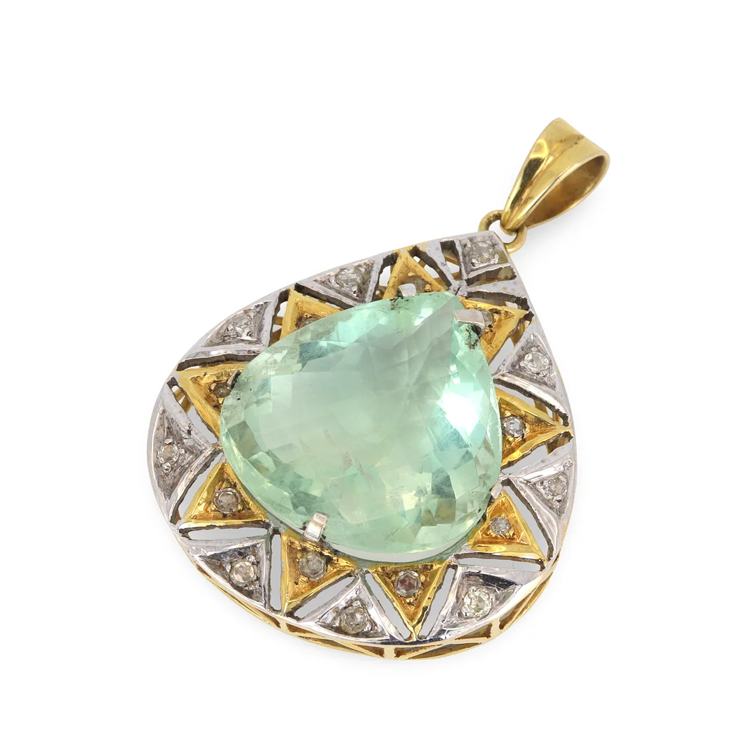 18CT GOLD FLUORITE & DIAMOND PENDANT. — Brooches & Pendants — Chalkwell Auctions